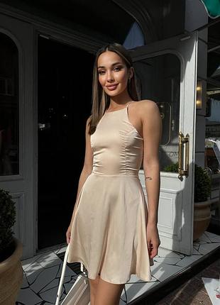 Святкова міні сукня італійський шовк відкрита спинка шнурівка сонце приталена без рукавів