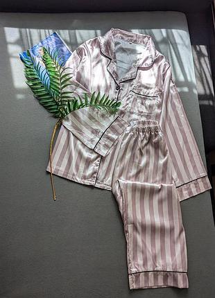 Нежная пижама в полоску для дома сна рубашка брюки xl xxl