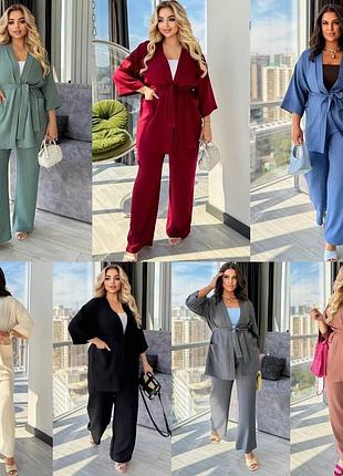 Костюм : кардиган + штани із льону