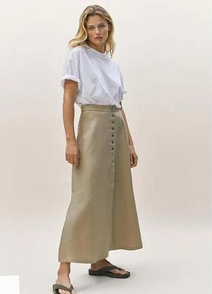 Юбка джинсовая uniqlo макси миди клеш трапеция юбка бежевая джинса