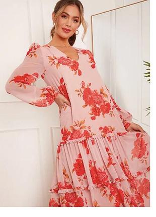 Сукня довга плаття в пол  святкова квітковий принт оверсайз фасон романтична