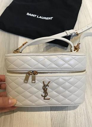 Ysl yves saint laurent сумочка біла шкіряна базова жіноча косметичка vanity оригінал номерна