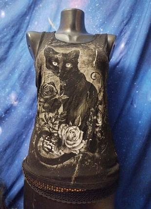 Готическая майка с котом alchemy