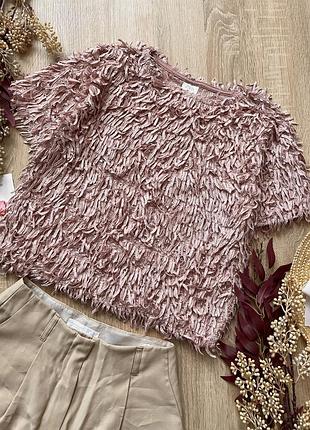 Нарядна блузка з пір’ям блузка травка вкорочена велюрова