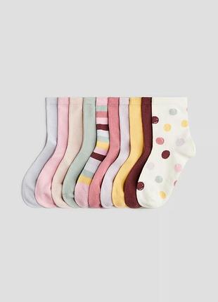 28-30/31-33/34-36 р h&m нові фірмові високі яскраві шкарпетки для дівчинки набір 10 пар неділька