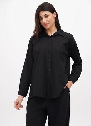 Стильная чёрная рубашка размер l оверсайз