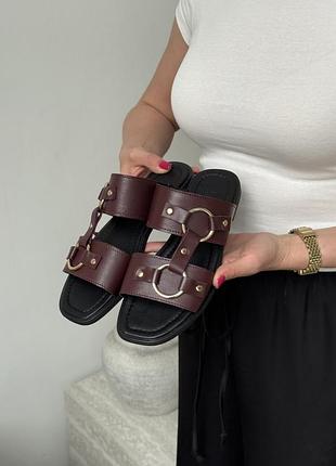 Женские кожаные шлепанцы босоножки из натуральной кожи 🤎🖤🤎