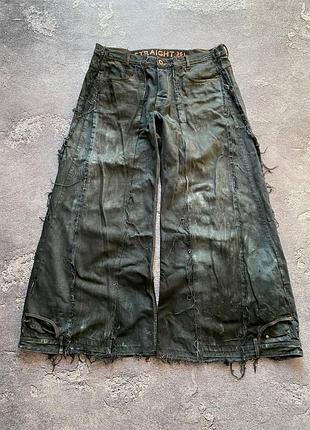 Extremely oversized upcycled faded dyed jeans