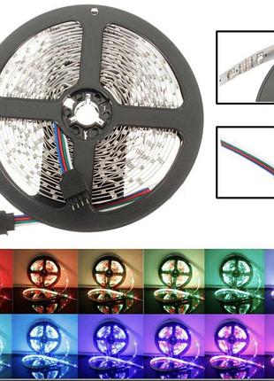 Світлодіодна стрічка smd 5050 rgb led 5 м ip65 з пультом та блоком живлення 220v, 5м