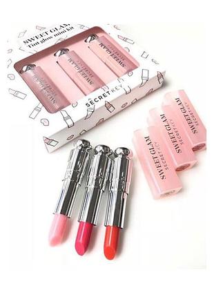 Набір зволожуючих міні тинт-бальзамів secret key sweet glam tint glow mini kit