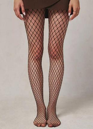 Колготки черные средняя сеточка чулки сексуальные y2k офисная сирена секси