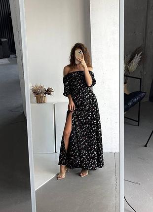 Сукня довга в квітковий принт з розрізом на ніжці