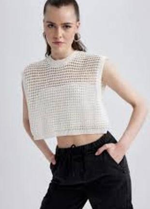 Топ вязаный летний белый м/л/хл