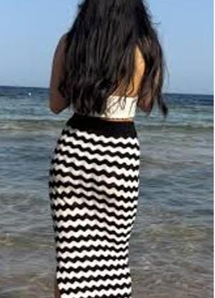 Юбка длинная вязанная летняя в полоску черно белая м р