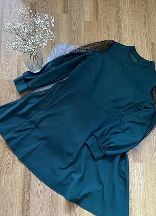 Нарядна зелена сукня з вставками фатину батал/великий розмір