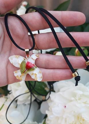 Чокер подвеска птичка голубь горлица ручная работа настоящие цветы