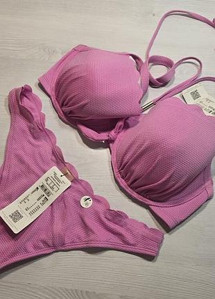Hunkemoller! текстурний роздільний жіночий купальник 80f, низ м розмір hot orchid
