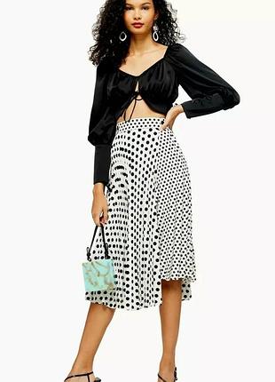 Біла шифонова міді спідниця плісе в чорний горох topshop #4167