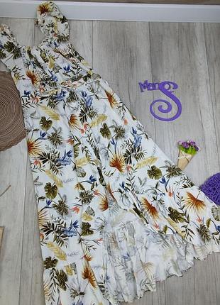 Женское длинное платье marani с коротким рукавом белое с принтом размер s (44)