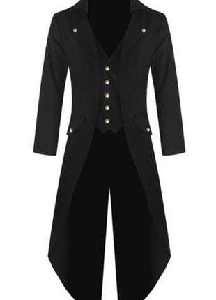 Готический мужской длинный фрак, панк, средневековый смокинг черный в стиле стимпанк размер m