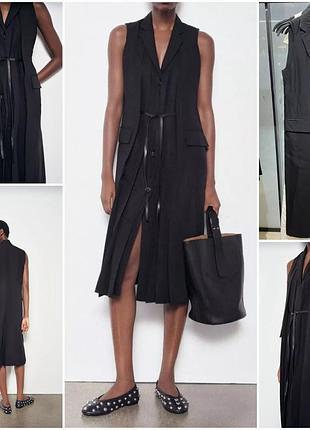 Стильное трендовое платье-жилет zara zw collection из смесового льна. топ!