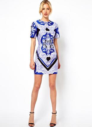 Asos blocked print cobalt mini dress сукня сукня плаття