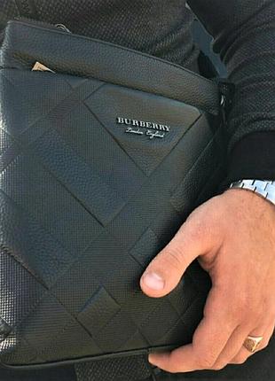Чоловіча шкіряна сумка мессенджер burberry чорна