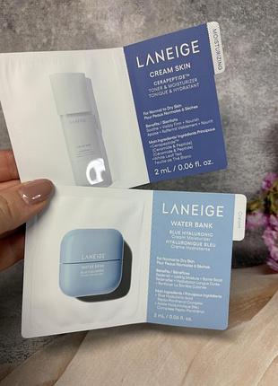 Набір пробників  laneige тонер cream skin  і крем water bank