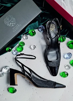 Vince camuto оригінал чорні шкіряні напівпрозорі туфлі слингбеки