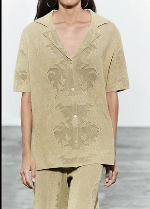 Zara трикотажна сорочка-поло оверсайз jacquard