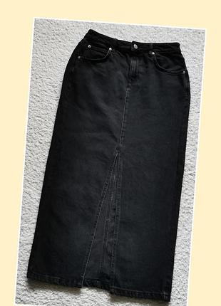 Джинсова довга спідниця максі з розрізом denim new look kind