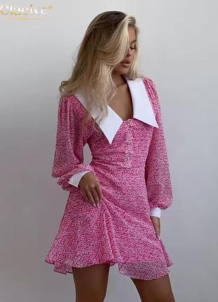 Рожева сукня з білим комірцем та широкими рукавами, святкова сукня, нарядна сукня