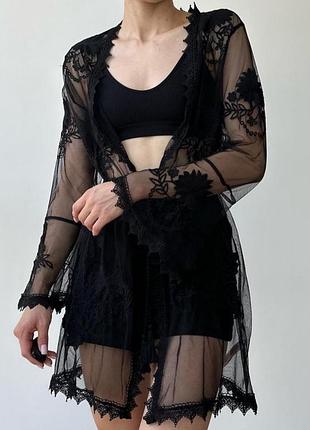 Пляжна, прозора, чорна накидка із сітки, фатина, вишивки на зав'язці primark