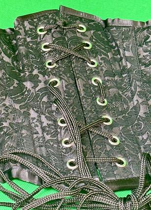 Чорний жакардовий корсет на кісточках | корсетна шнурівка під груди з жакардовим візерунком