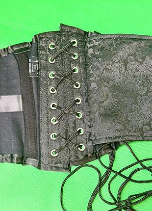 Чорний жакардовий корсет на кісточках | корсетна шнурівка під груди з жакардовим візерунком