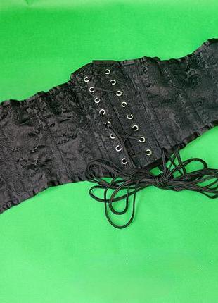 Чорний жакардовий корсет на кісточках | корсетна шнурівка під груди з жакардовим візерунком