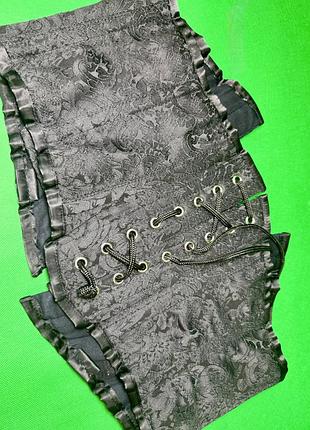 Чорний жакардовий корсет на кісточках | корсетна шнурівка під груди з жакардовим візерунком