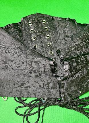 Чорний жакардовий корсет на кісточках | корсетна шнурівка під груди з жакардовим візерунком