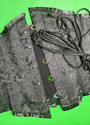 Чорний жакардовий корсет на кісточках | корсетна шнурівка під груди з жакардовим візерунком