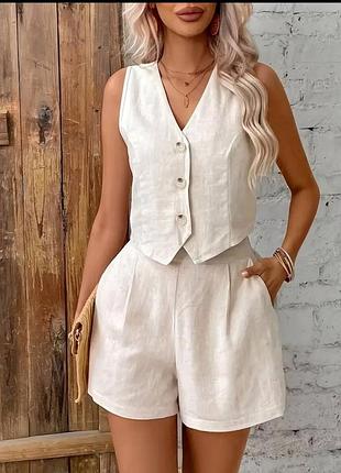 Костюм лляний льон жилет жилетка шорти