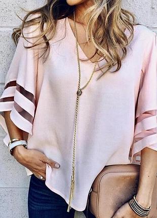 Блузка женская летняя свободная с v-образным вырезом и рукавом 3/4