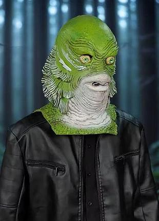 Латексная латекс маска человек амфибия, рыба чудовище чудище болотное черная лагуна