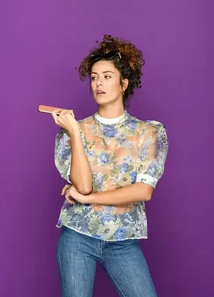 Блузка прозрачная, в цветы, органза