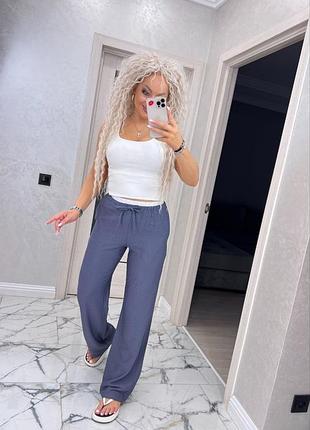 Літні жіночі штани з акцентним білим поясом