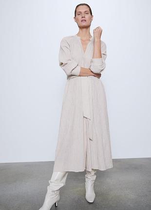 Платье рубашка миди из смесового льна от zara