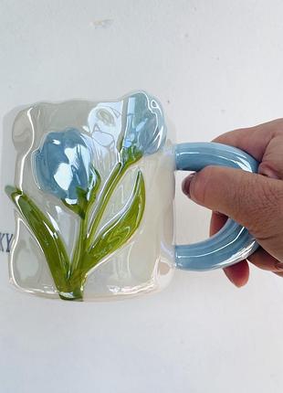 Чашка керамічна "flowery" 350 мл. чашка, дзеркальна глазур. чашка в коробці
