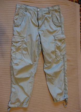 Плотные мягкие смесовые неформальные брюки -карго светло оливкового цвета m&s англия 16 размер.