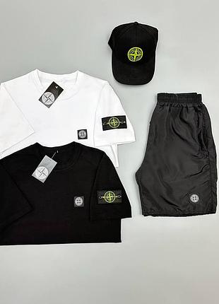 Костюм stone island ( шорти+ футболка + кепка )
