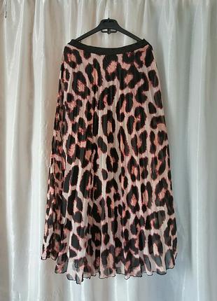 Красива довга спідниця шифон на підкладці  висока посадка  пишний легкий матеріал пліссе  принт лео