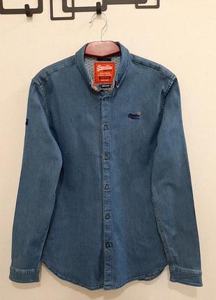Суперовая джинсовая рубашка бренда superdry _ slim fit original с длинным рукавом, р. 42-44 (маломерная)
